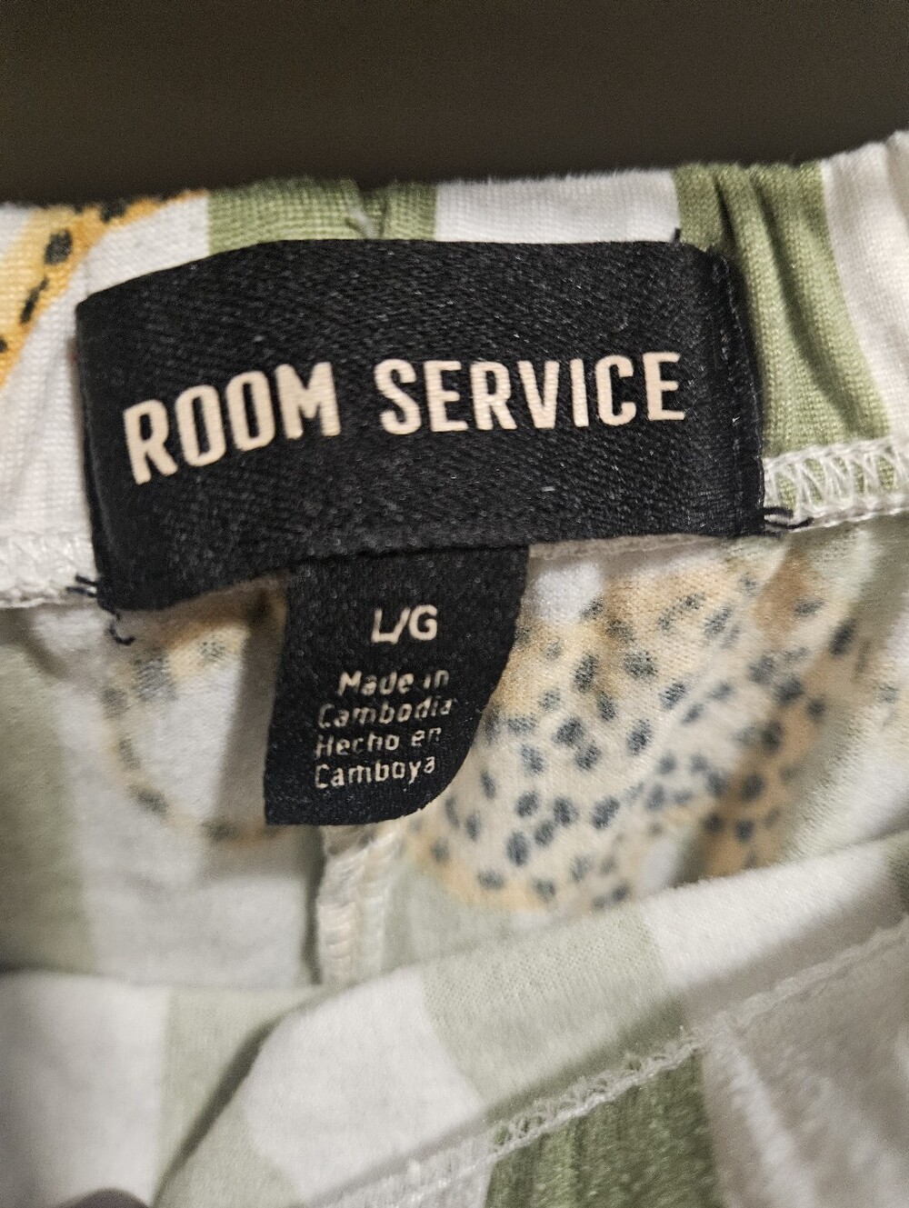 Room Service Leopard Stripe Pajama Set Green White Pink Trim Large - Picture 7 of 9